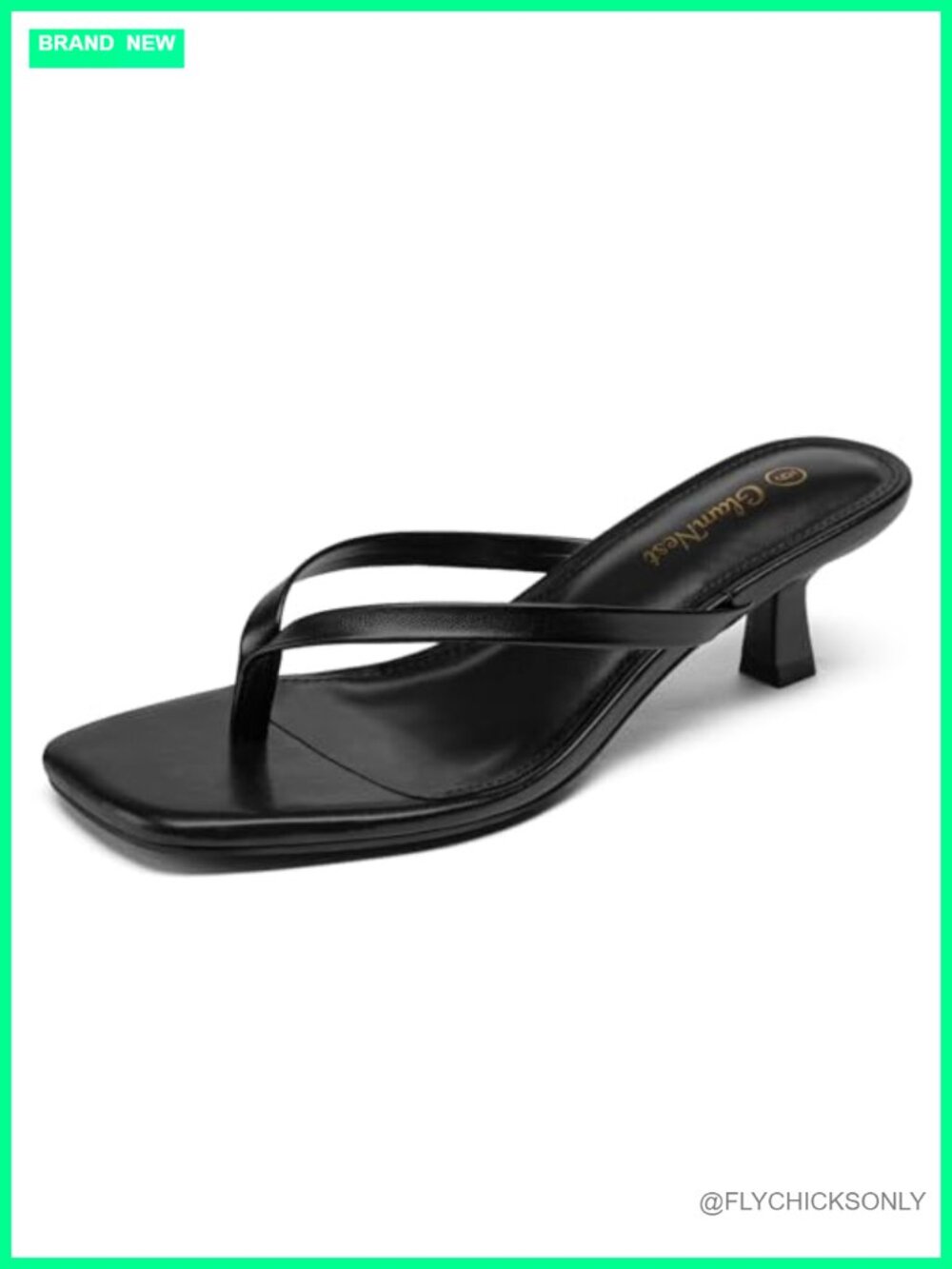 2-Inch Kitten Heel Thong Sandals Square Toe PU Leather Slip On Heels